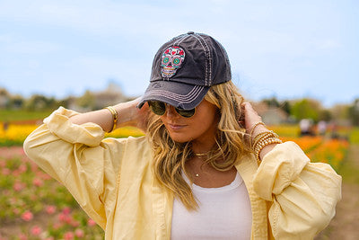 Sugar Skull Distressed Patch Hat by Funky Junque