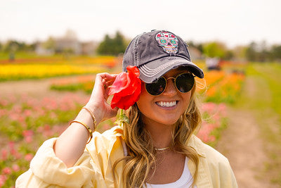 Sugar Skull Distressed Patch Hat by Funky Junque