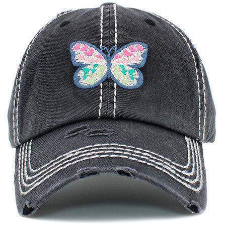 Butterfly Hearts Distressed Patch Hat by Funky Junque