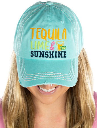 Tequila Lime & Sunshine Distressed Patch Hat by Funky Junque