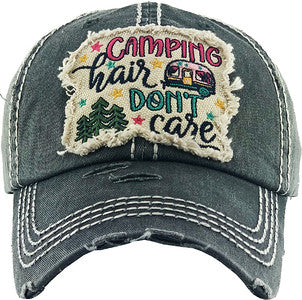 Camping Hair Don't Care Distressed Patch Hat by Funky Junque
