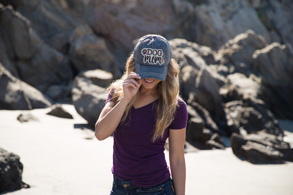 Dog Mom Distressed Patch Hat by Funky Junque