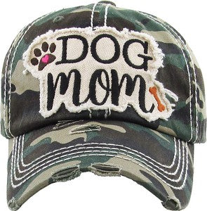 Dog Mom Distressed Patch Hat by Funky Junque