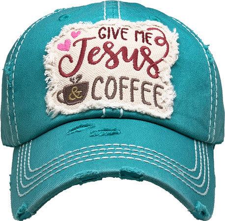 Give Me Jesus & Coffee Distressed Patch Hat by Funky Junque