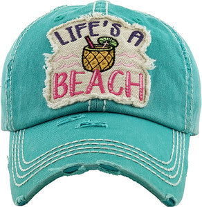 Life's a Beach Distressed Patch Hat by Funky Junque