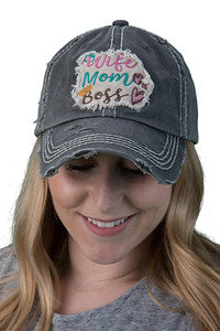 Wife Mom Boss Distressed Patch Hat by Funky Junque