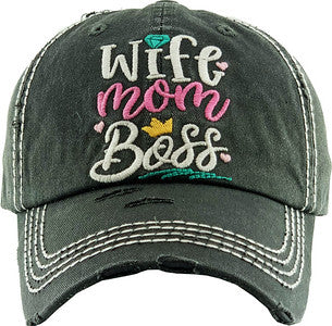 Wife Mom Boss Distressed Patch Hat by Funky Junque