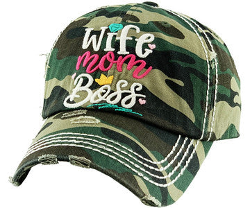 Wife Mom Boss Distressed Patch Hat by Funky Junque
