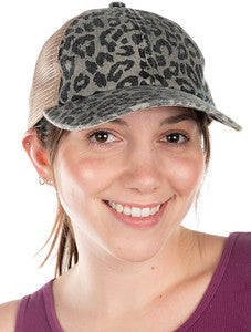 Leopard Criss Cross Ponytail Hat by Funky Junque