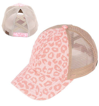 Leopard Criss Cross Ponytail Hat by Funky Junque