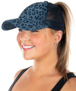 Leopard Criss Cross Ponytail Hat by Funky Junque