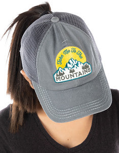 Take Me to the Mountains Criss Cross Ponytail Hat by Funky Junque