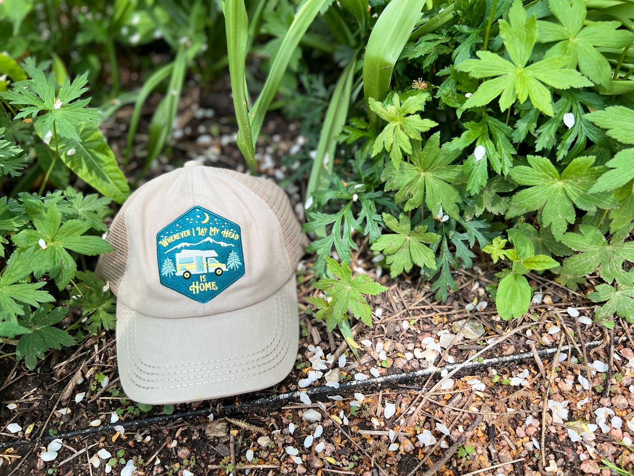 Wherever I Lay My Head is Home Criss Cross Ponytail Hat by Funky Junque