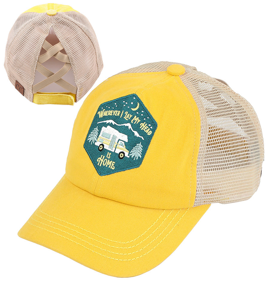 Wherever I Lay My Head is Home Criss Cross Ponytail Hat by Funky Junque