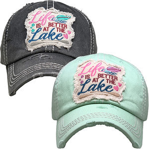 Life is Better at the Lake Distressed Patch Hat by Funky Junque