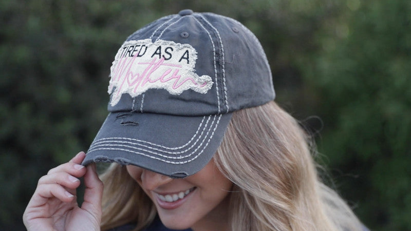 Tired as a Mother Distressed Patch Hat by Funky Junque