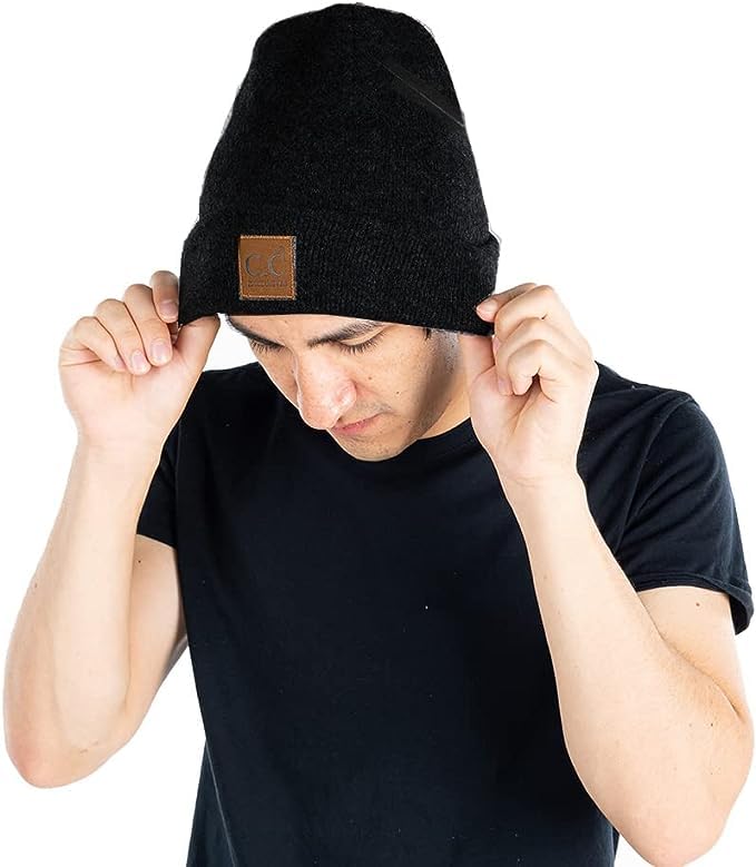 Classic Knit Leather Patch Beanie