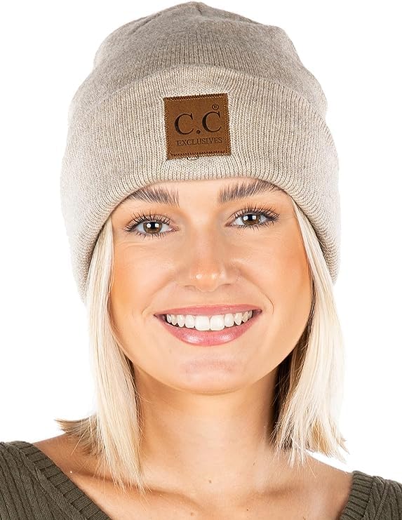 Classic Knit Leather Patch Beanie