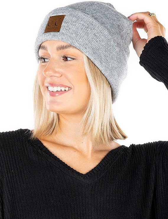 Classic Knit Leather Patch Beanie