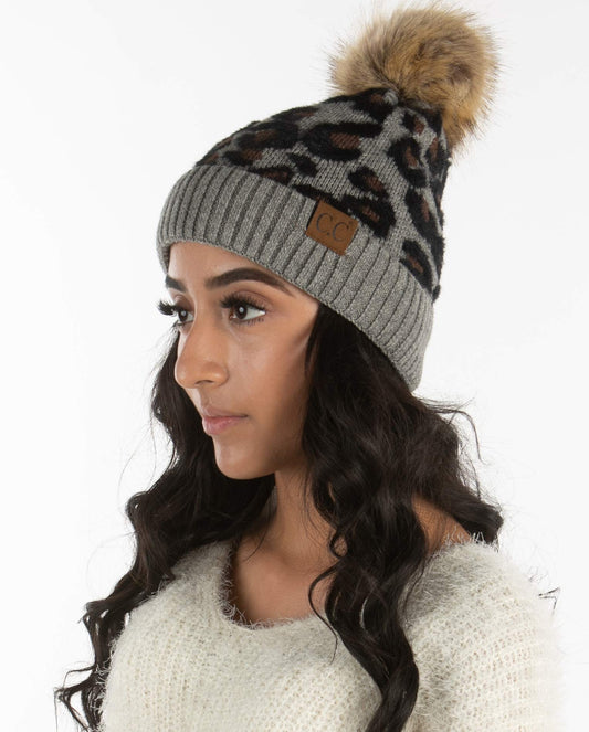 Animal Print Pom Beanie by Funky Junque