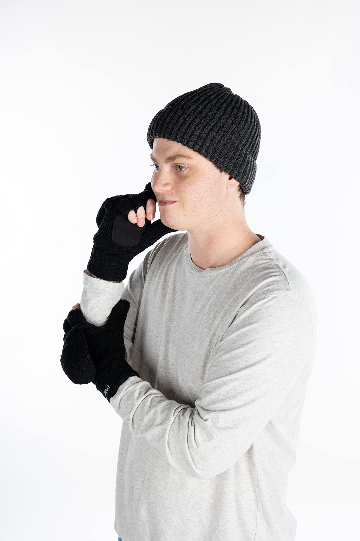 Ribbed Beanie & Convertible Gloves/Mittens Set by Funky Junque