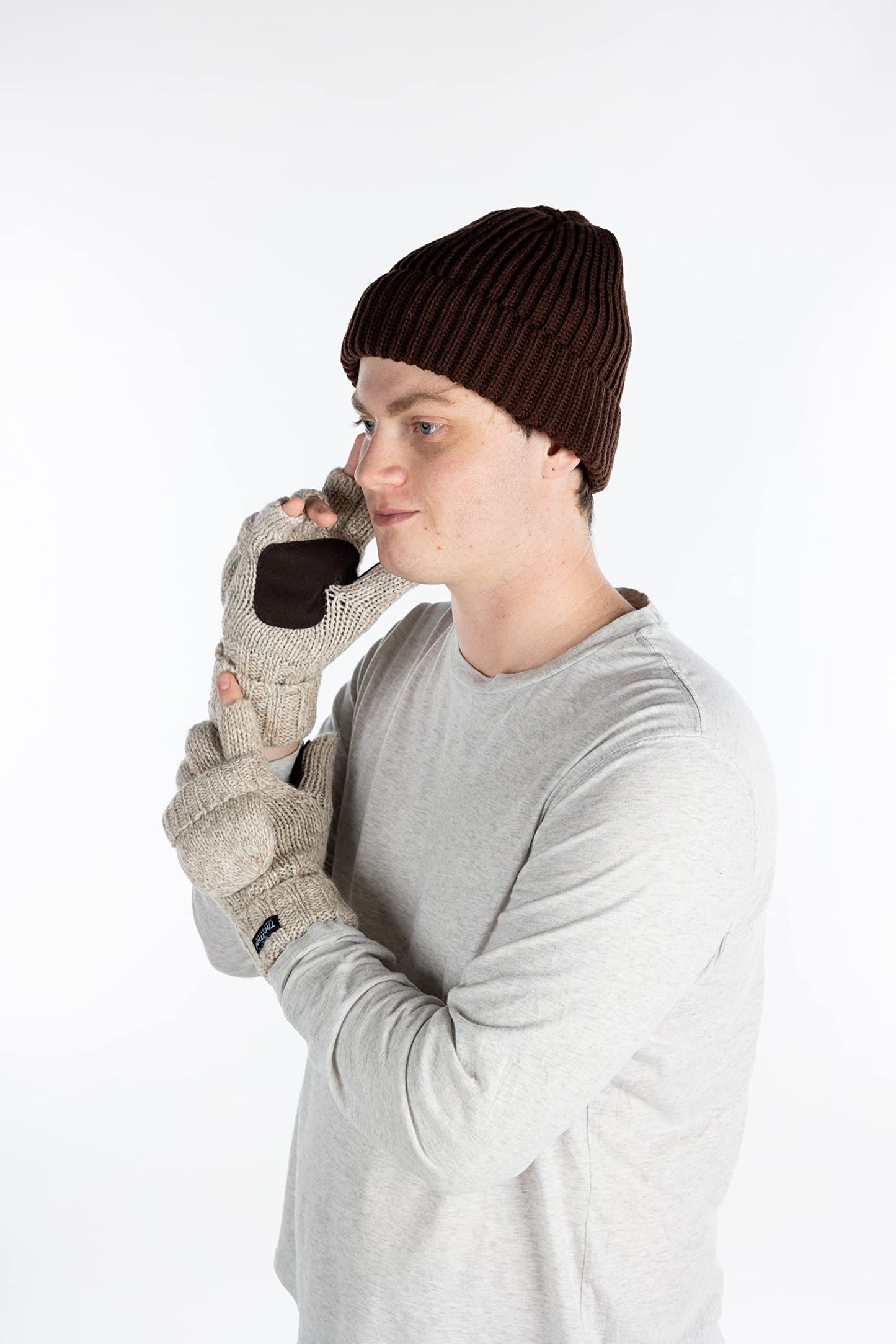 Ribbed Beanie & Convertible Gloves/Mittens Set by Funky Junque