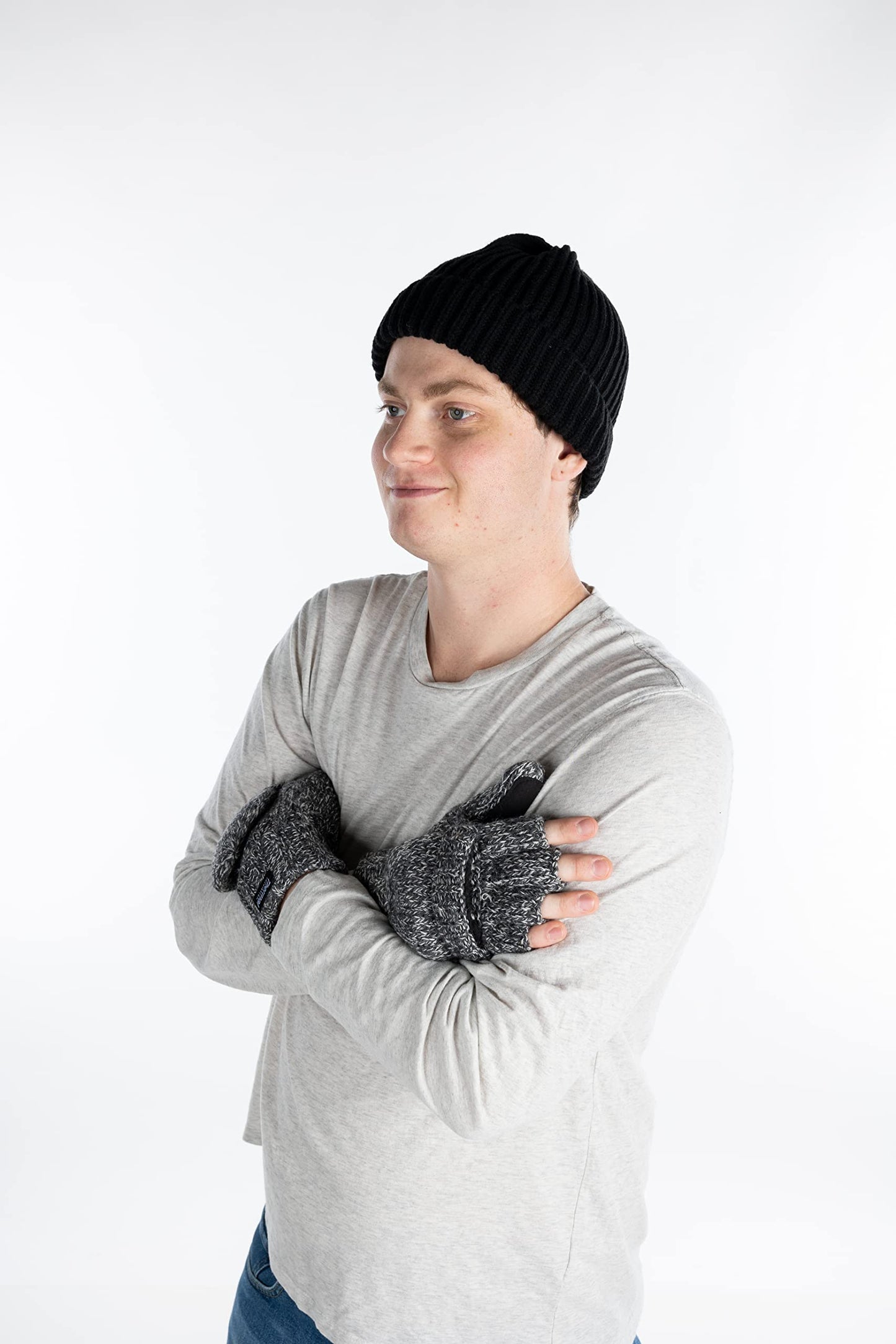 Ribbed Beanie & Convertible Gloves/Mittens Set by Funky Junque