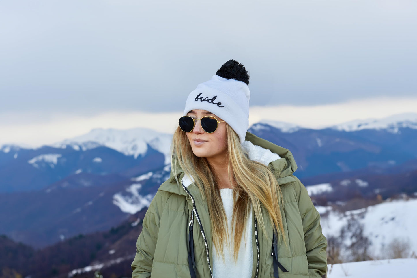 Bride/Squad Embroidered Pom Beanie by Funky Junque