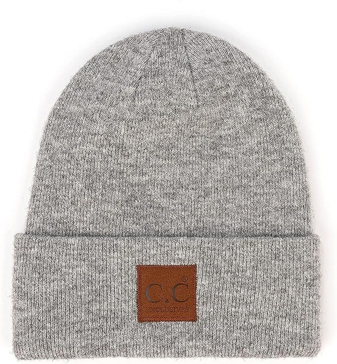Classic Knit Leather Patch Beanie