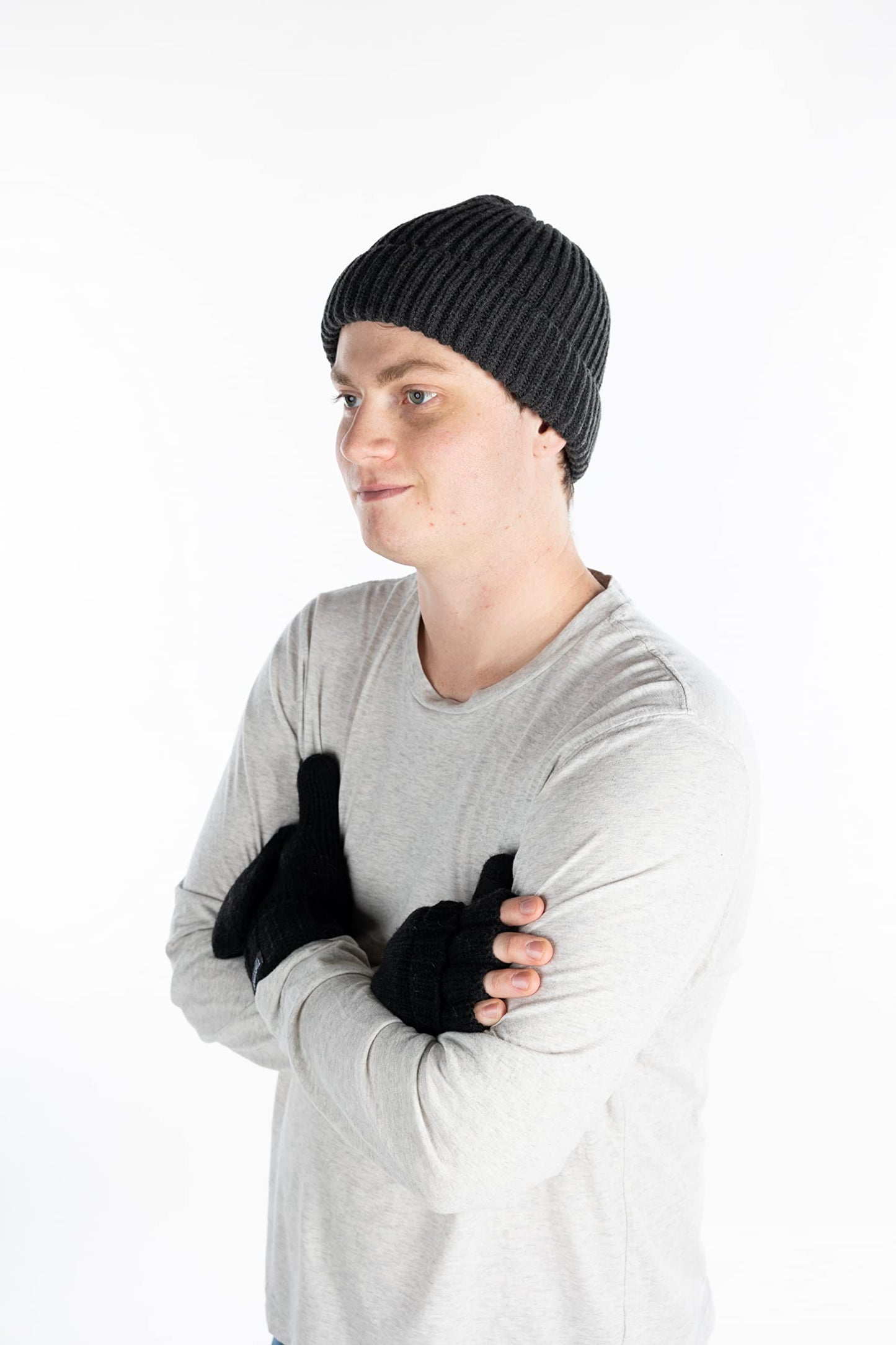 Ribbed Beanie & Convertible Gloves/Mittens Set by Funky Junque