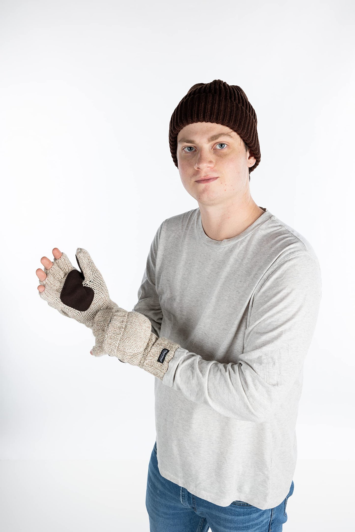 Ribbed Beanie & Convertible Gloves/Mittens Set by Funky Junque