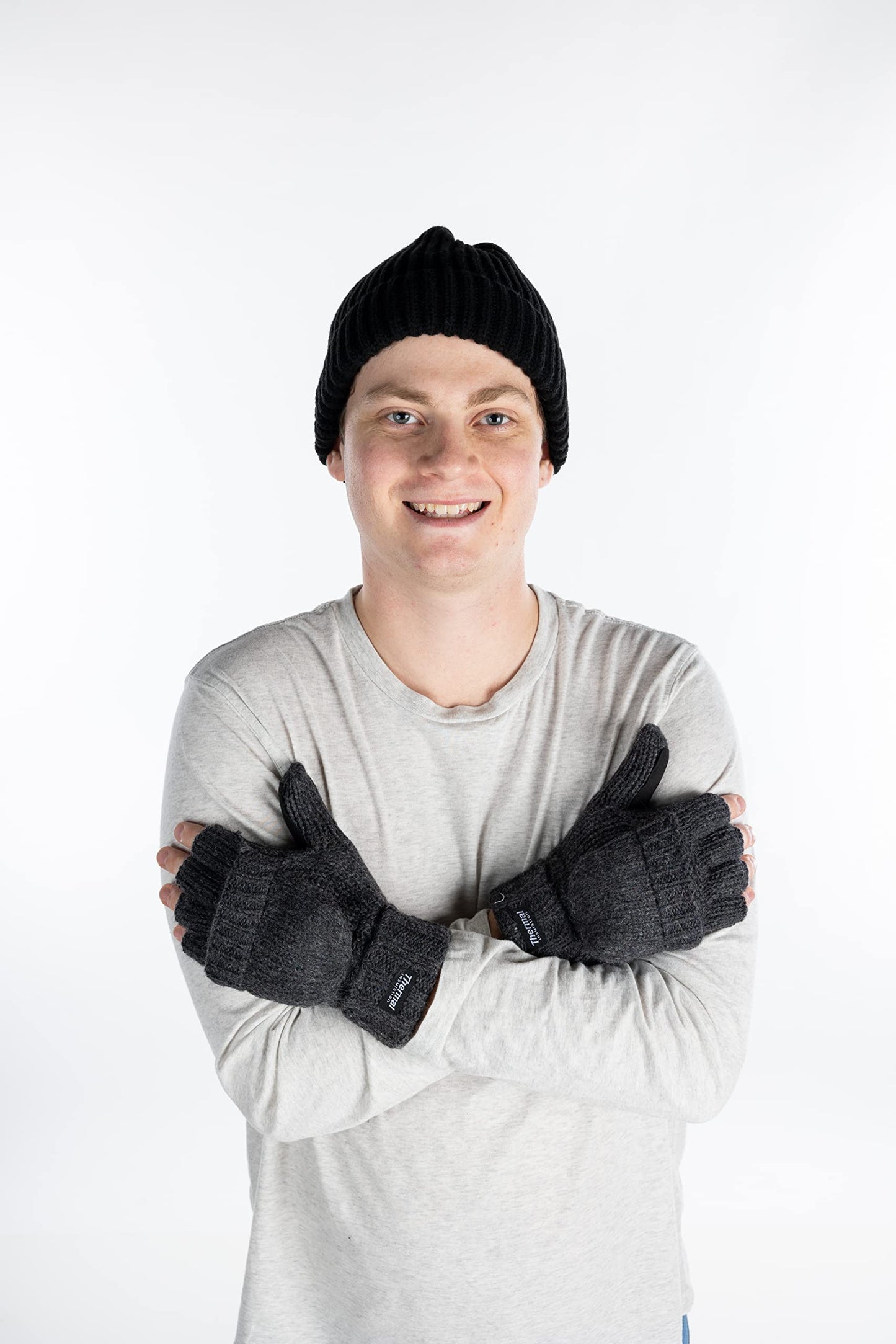 Ribbed Beanie & Convertible Gloves/Mittens Set by Funky Junque