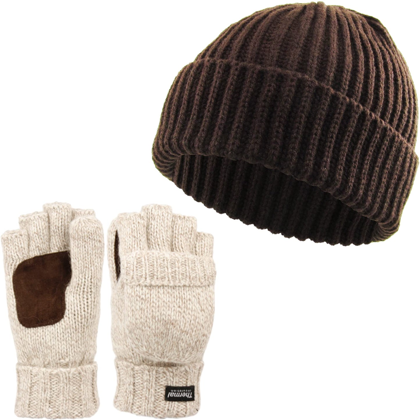 Ribbed Beanie & Convertible Gloves/Mittens Set by Funky Junque