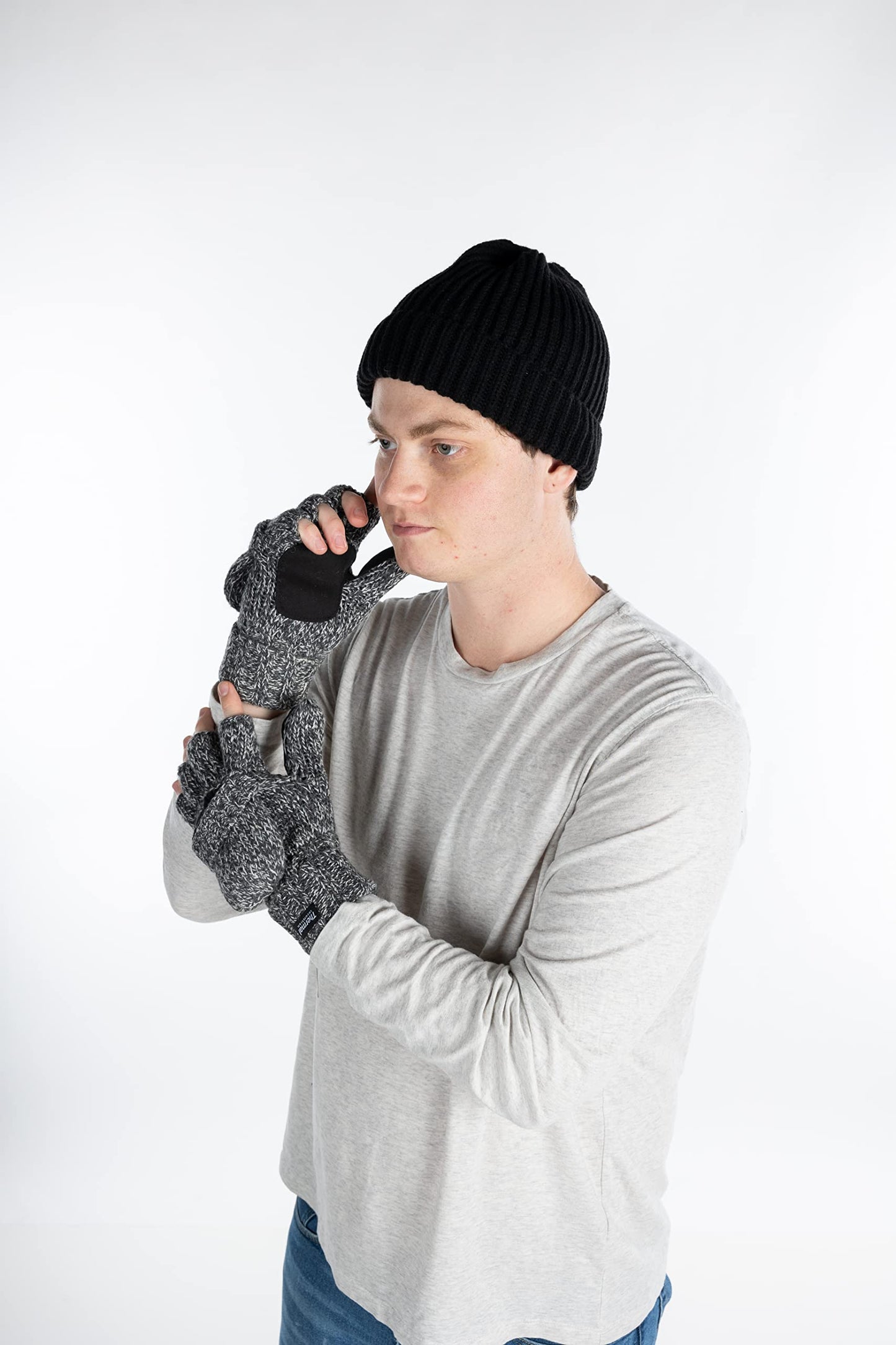 Ribbed Beanie & Convertible Gloves/Mittens Set by Funky Junque