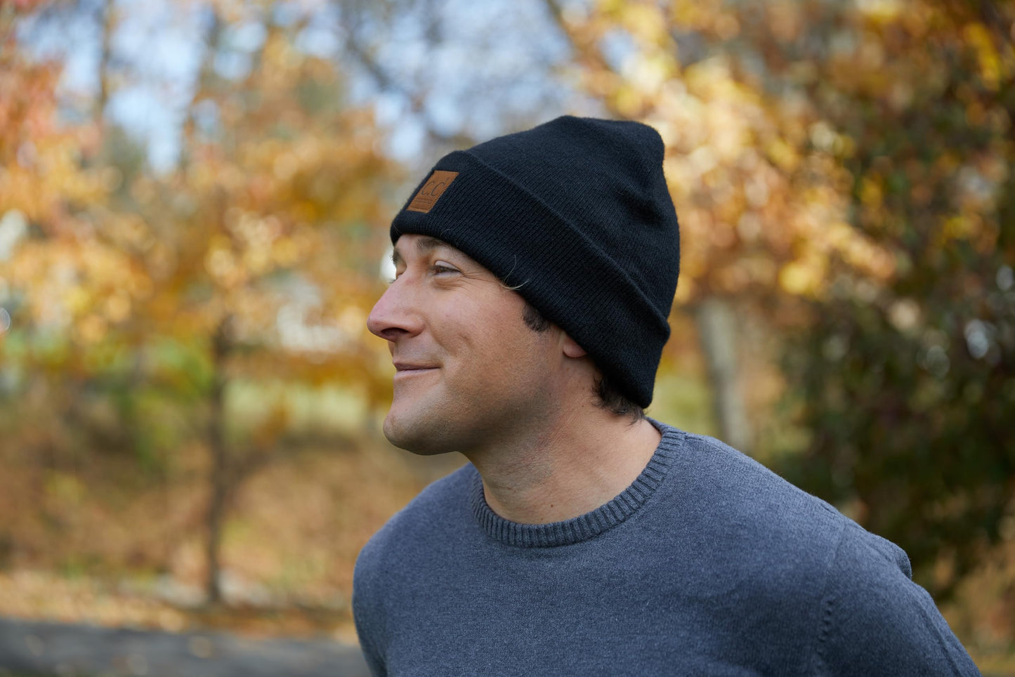 Classic Knit Leather Patch Beanie