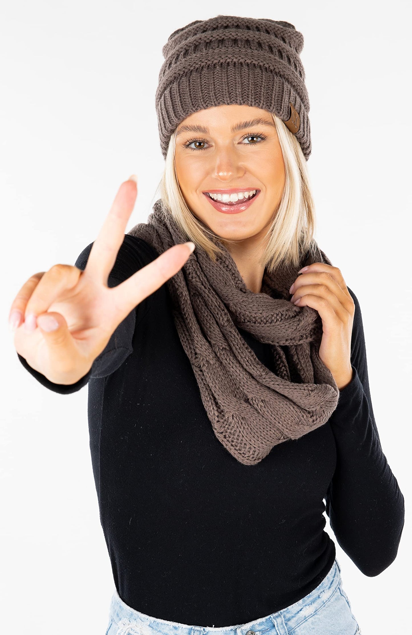 Earth Tones Knit Beanie & Infinity Scarf Matching Set by Funky Junque