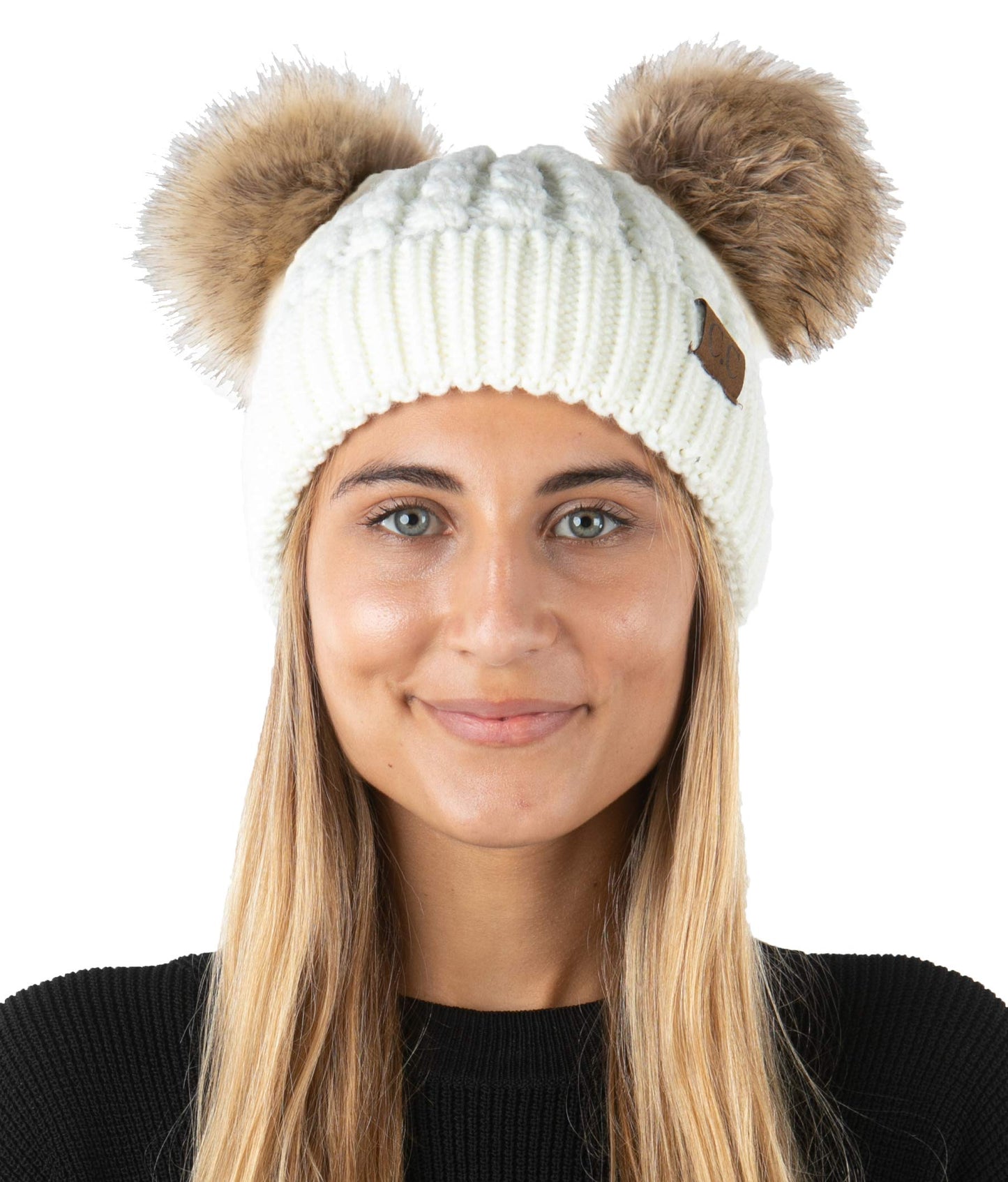 Double Pom Faux Fur Beanie by Funky Junque