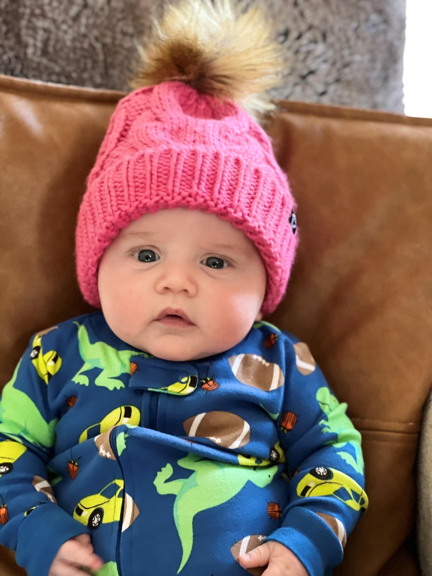 Baby Cable Knit Fleece Lined Pom Beanie by Funky Junque