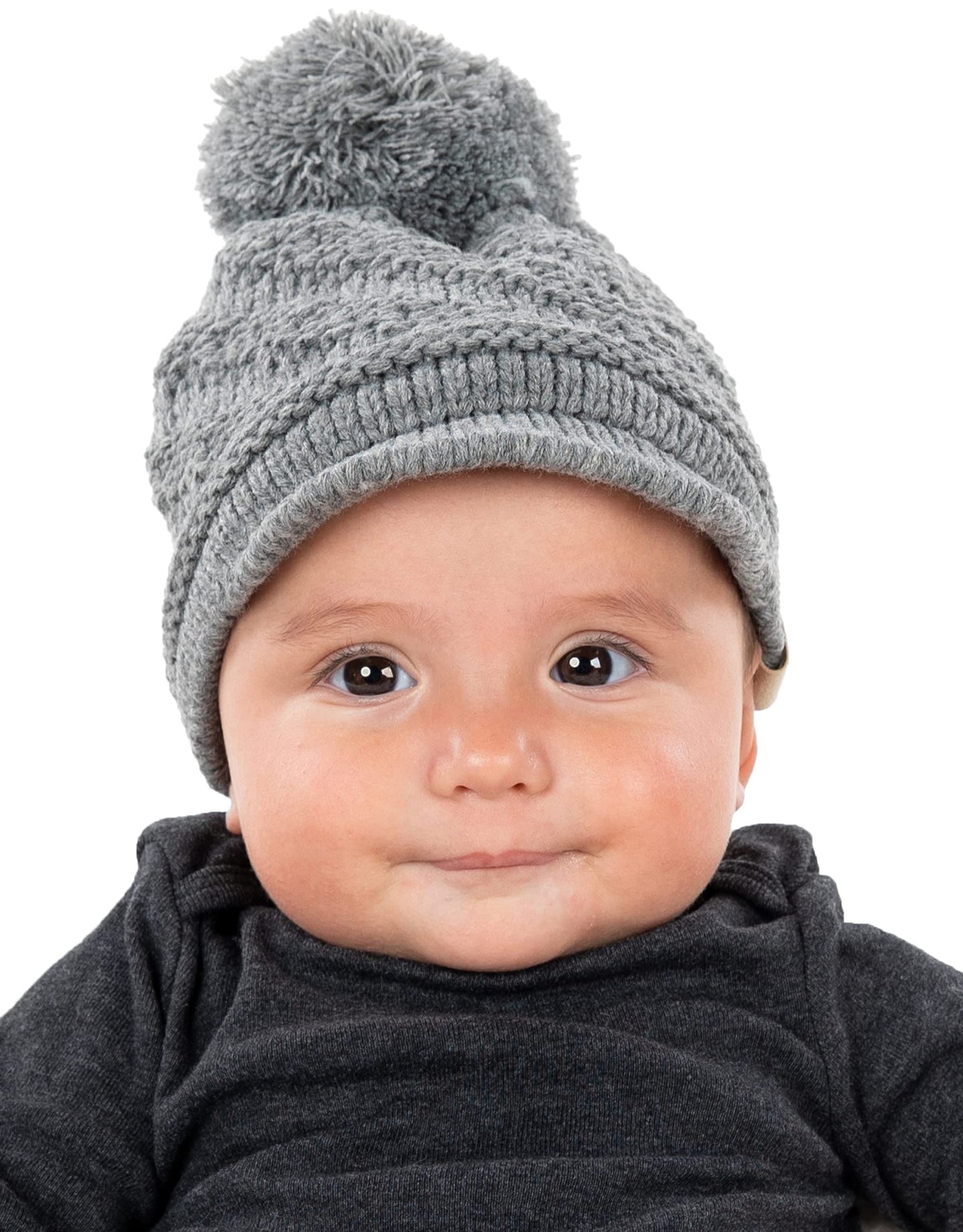 Funky Junque Baby/Infant Beanie: Pom Beanie with Brim - Black & Heather Grey (2 Pack)