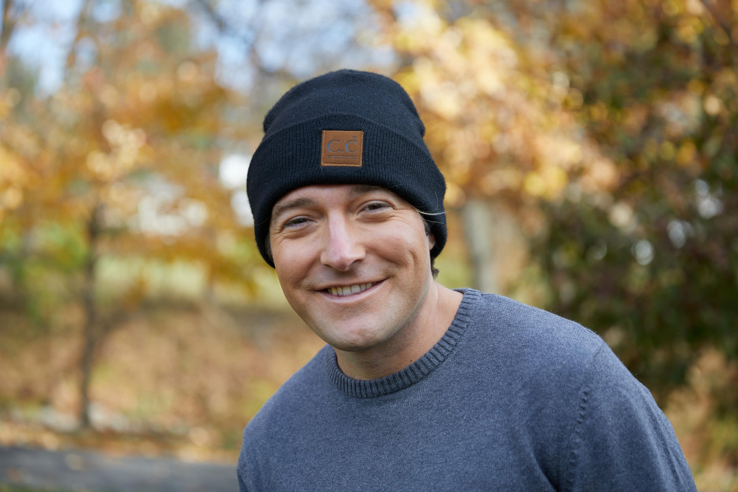 Classic Knit Leather Patch Beanie