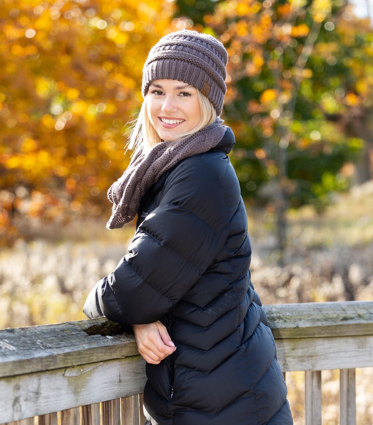 Earth Tones Knit Beanie & Infinity Scarf Matching Set by Funky Junque