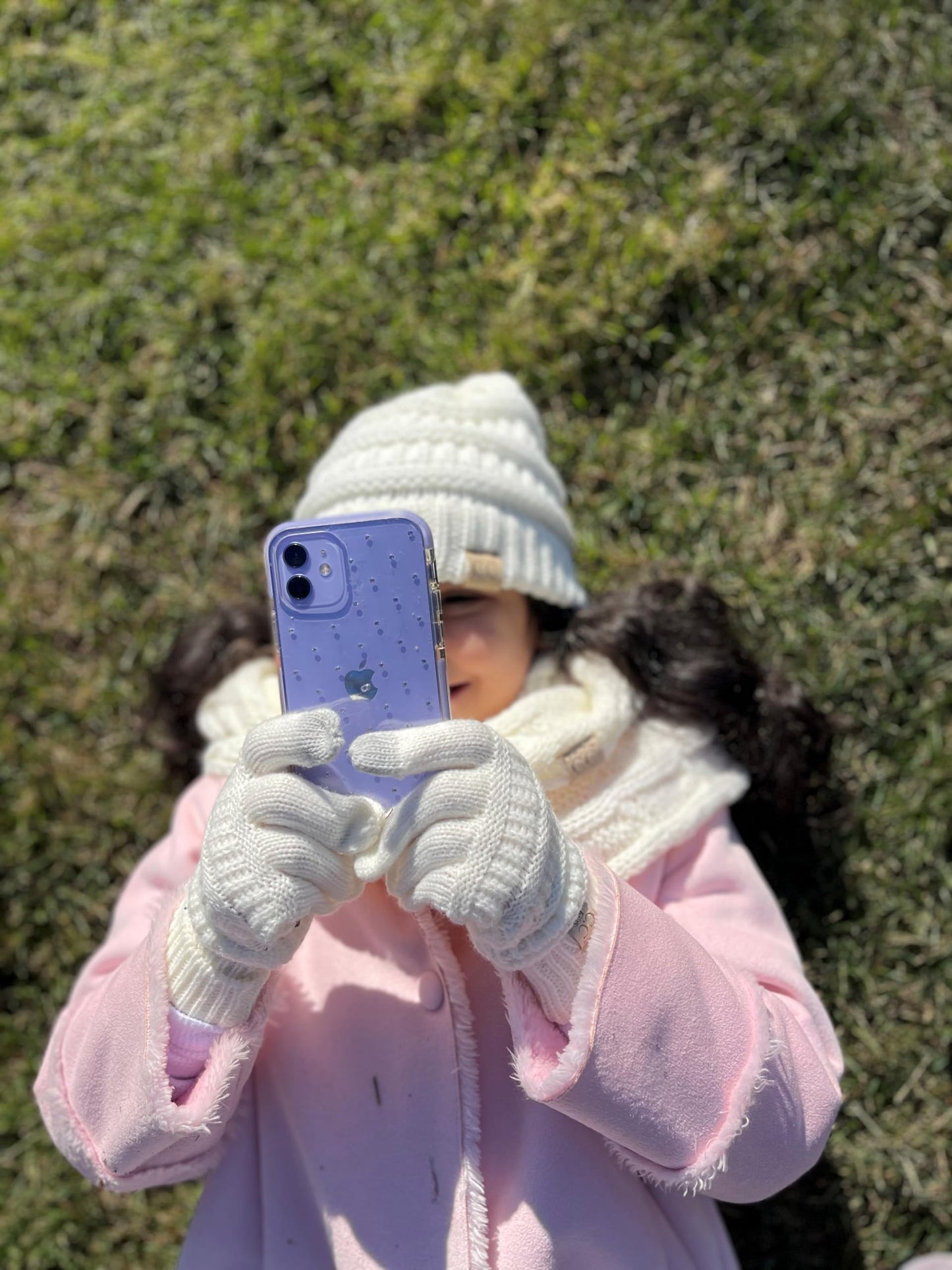 Kids 3 Pack Matching Set: Beanie, Infinity Scarf & Gloves - Ivory