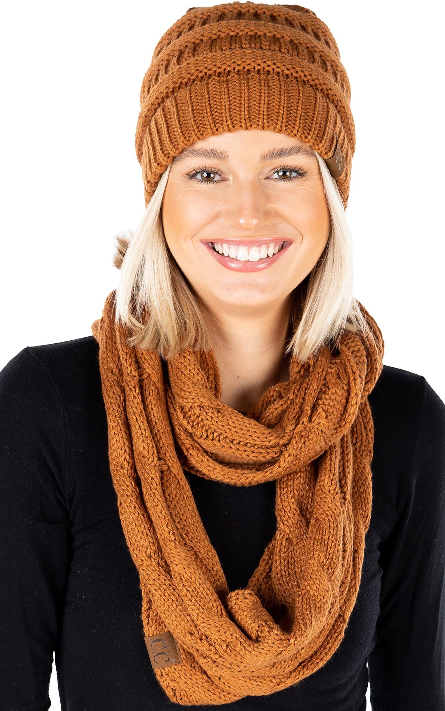 Earth Tones Knit Beanie & Infinity Scarf Matching Set by Funky Junque