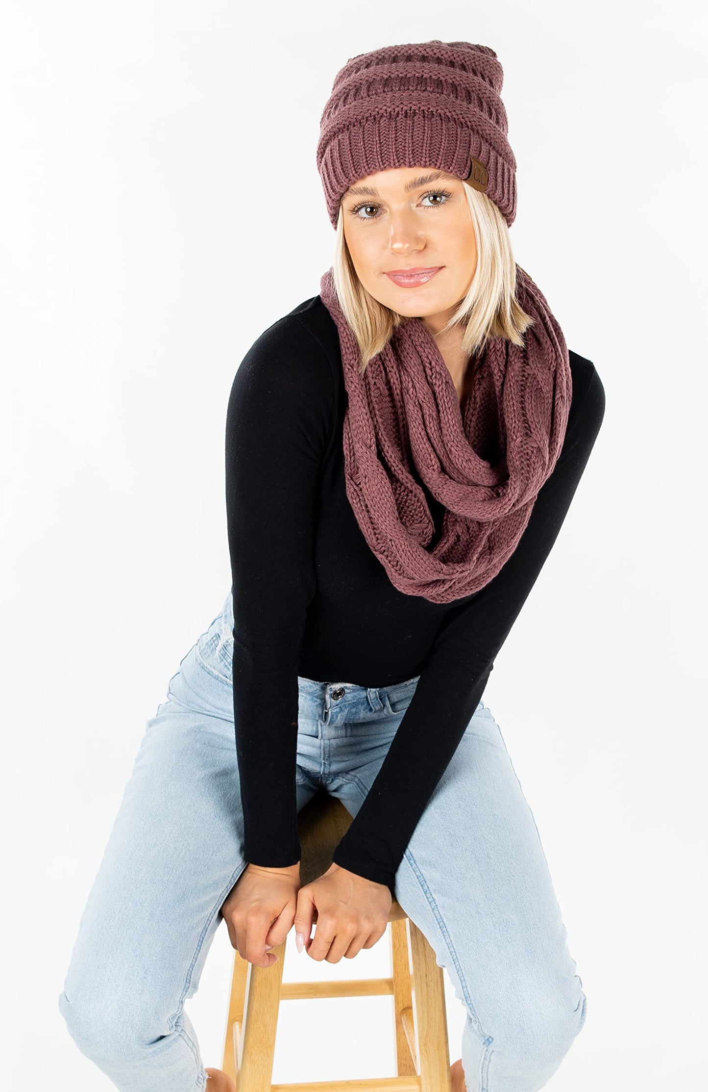 Earth Tones Knit Beanie & Infinity Scarf Matching Set by Funky Junque