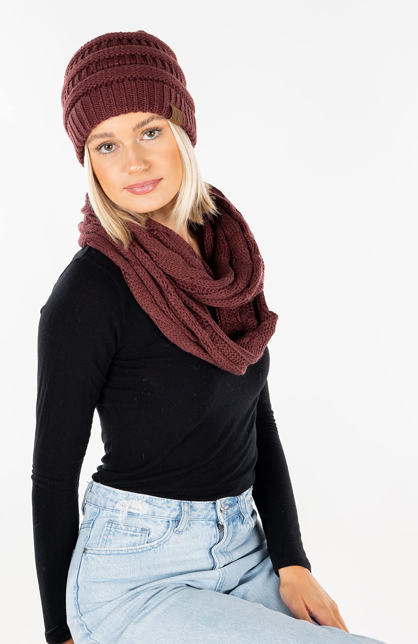 Earth Tones Knit Beanie & Infinity Scarf Matching Set by Funky Junque