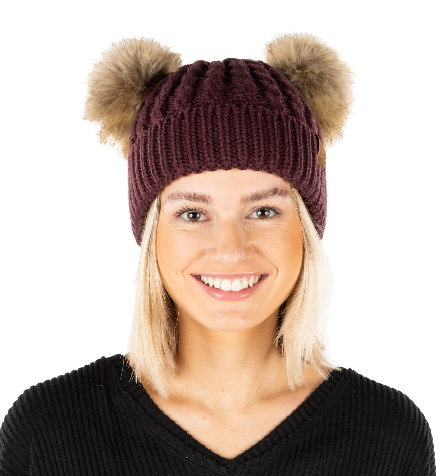 Double Pom Faux Fur Beanie by Funky Junque