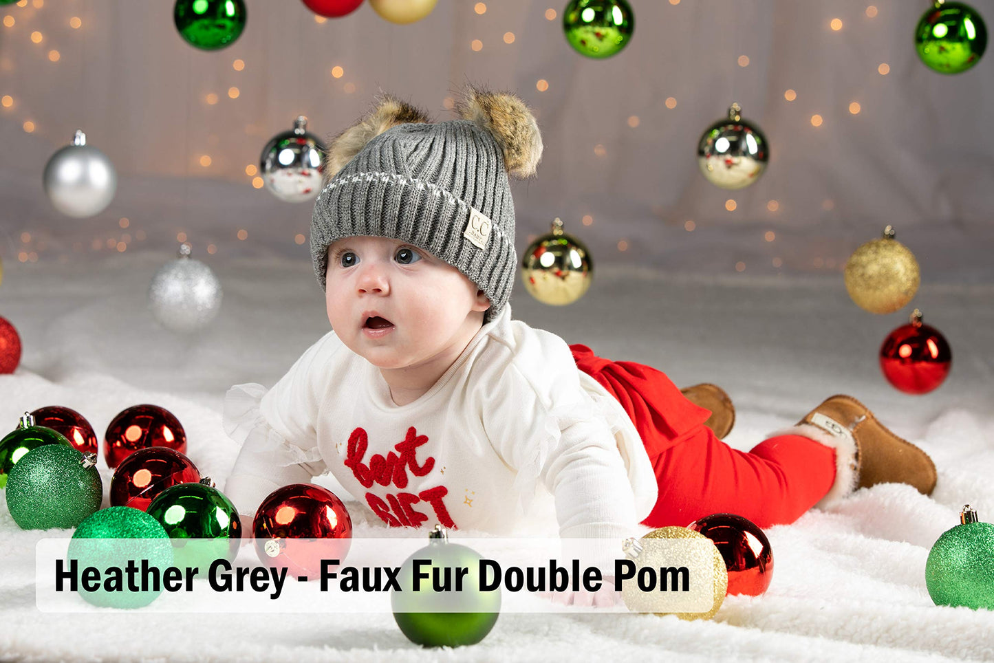 Funky Junque Baby Beanie - Navy & Heather Grey Double POM (2 Pack)