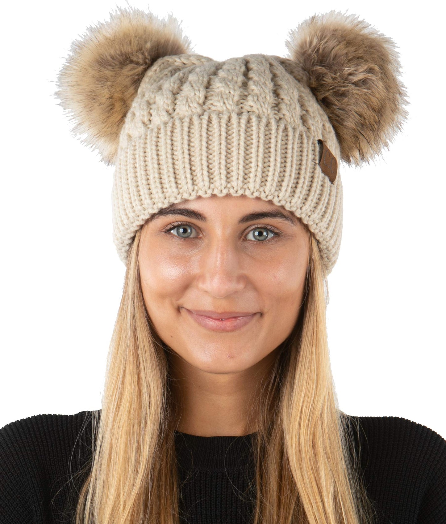 Double Pom Faux Fur Beanie by Funky Junque