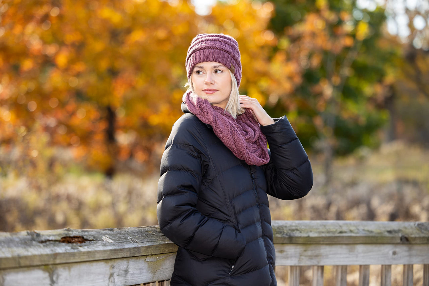 Earth Tones Knit Beanie & Infinity Scarf Matching Set by Funky Junque
