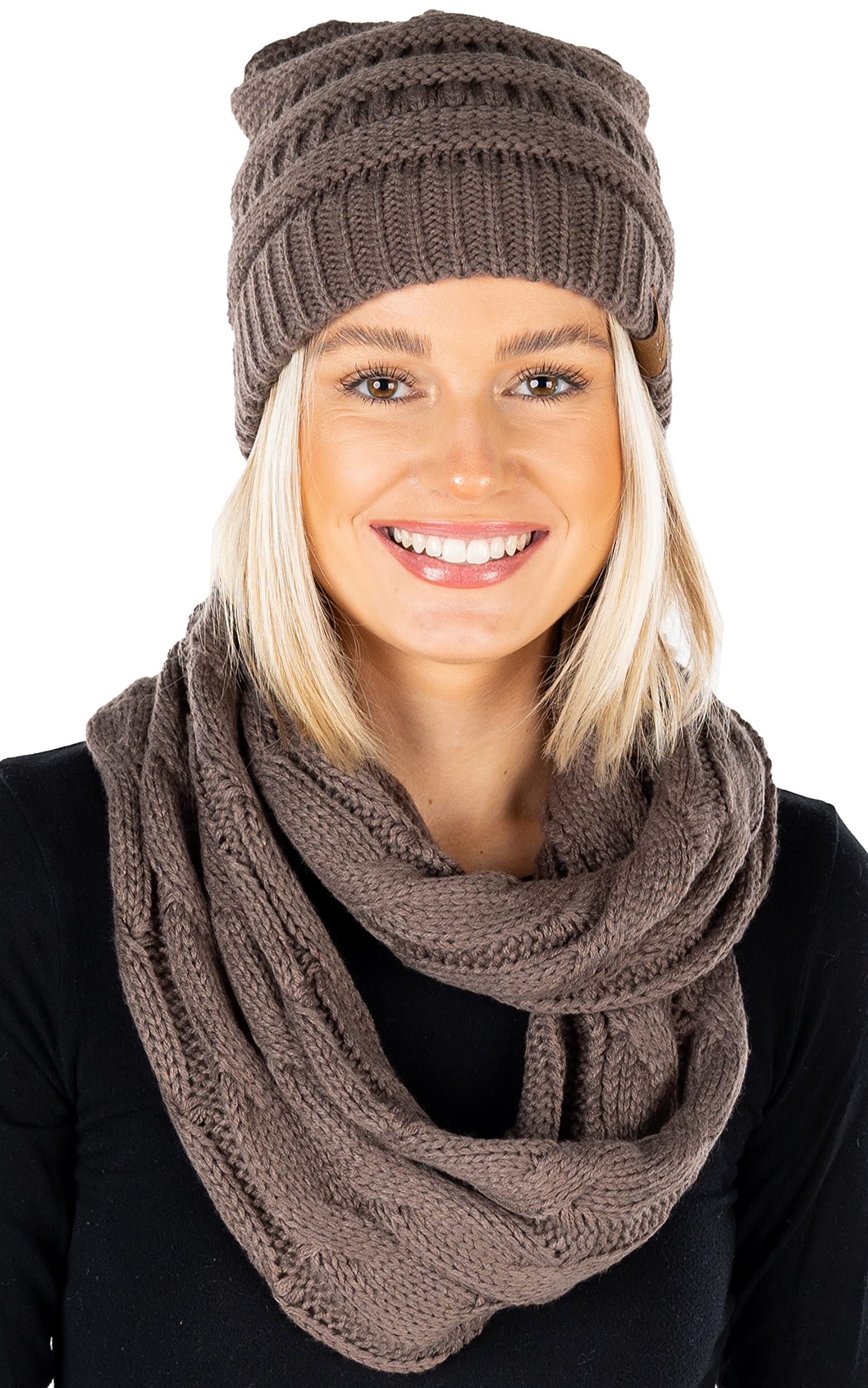 Earth Tones Knit Beanie & Infinity Scarf Matching Set by Funky Junque